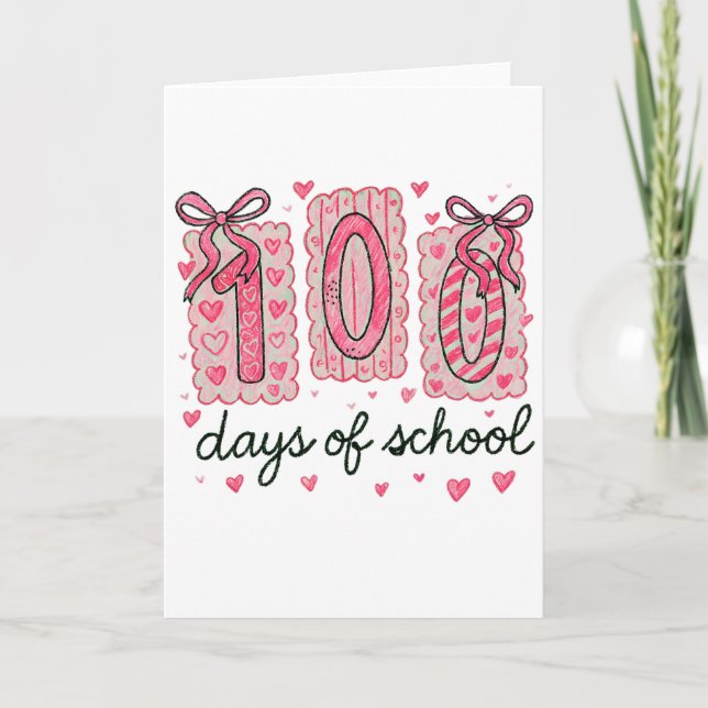 Tarjeta Cute 100 Days Of School Pink Hearts Classroom (Anverso)