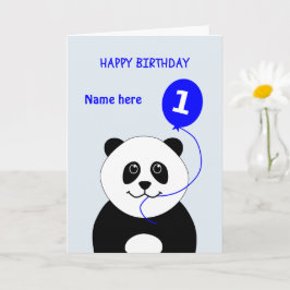 Tarjeta Cute 1er cumpleaños panda añadir nombre azul