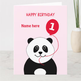 Tarjeta Cute 1er cumpleaños panda añadir nombre rosado