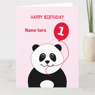 Tarjeta Cute 1er cumpleaños panda añadir nombre rosado