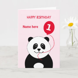 Tarjeta Cute 1er cumpleaños panda añadir nombre rosado