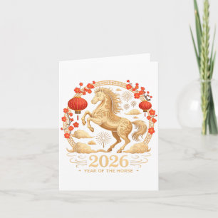 Tarjeta Cute 2026 Año del Caballo Señora Fortuna Linterna