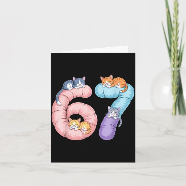 Tarjeta Cute 67 Cat Meme Design  (Anverso)
