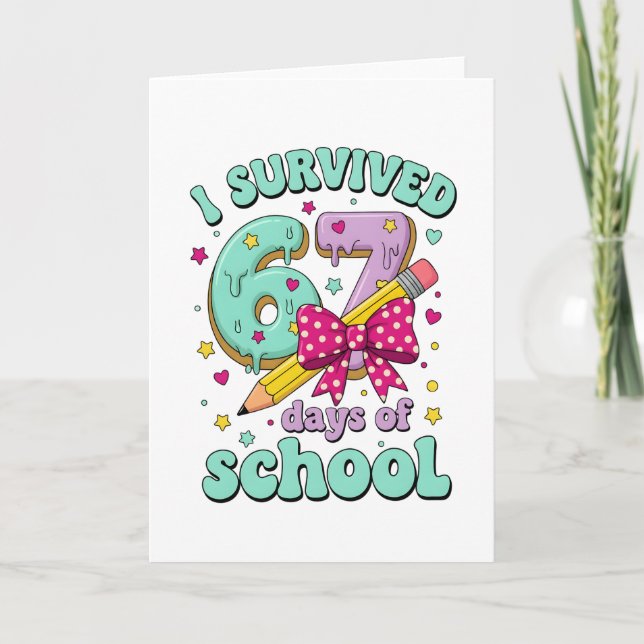 Tarjeta Cute 67 Days Of School Pencil Bow Classroom Theme (Anverso)