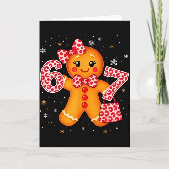 Tarjeta Cute 6 7 Christmas Leopard Bow Gingerbread Girls W (Anverso)