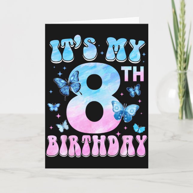 Tarjeta Cute 8th Birthday Girls Kids Butterfly Birthday 8  (Anverso)