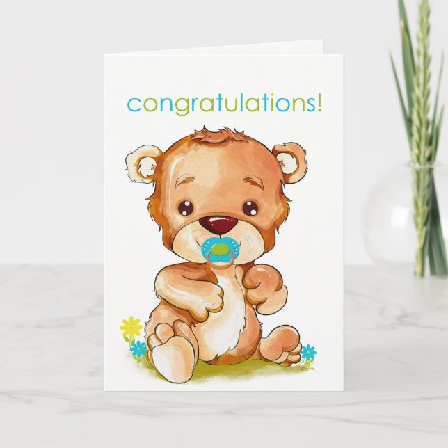 Tarjeta Cute acuarela Baby Bear Boy Felicitaciones (Anverso)