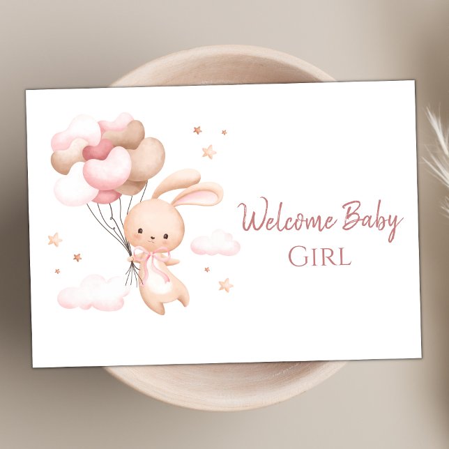 Tarjeta Cute acuarela Conejo Rosa Moderno Bienvenida Bebé (Subido por el creador)