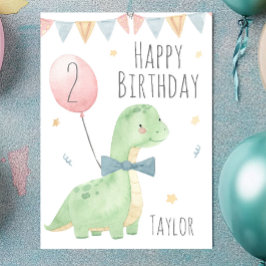 Tarjeta Cute acuarela Dinosaurio Birthday Boy Personalizad