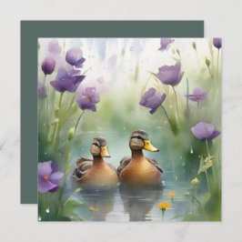 Tarjeta Cute acuarela Duck N Wildflowers Blank
