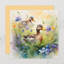 Tarjeta Cute acuarela Duck N Wildflowers Blank