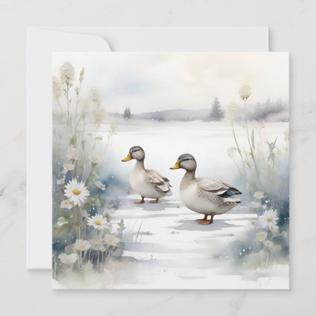 Tarjeta Cute acuarela Ducks N Daisies Blank (Anverso)