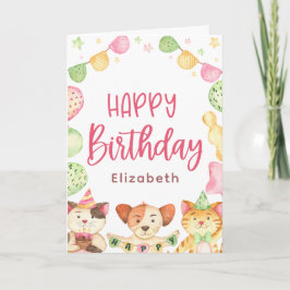 Tarjeta Cute acuarela Feliz cumpleaños, Fiesta animal