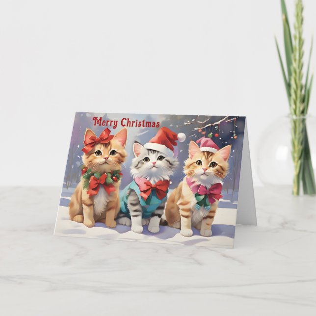 Tarjeta Cute acuarela gatos celebrando Navidades (Anverso)