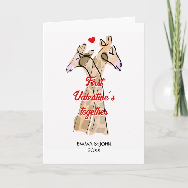 Tarjeta Cute acuarela Girafes Primer Día de San Valentín (Anverso)
