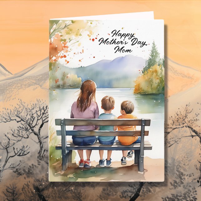 Tarjeta Cute acuarela mamá y niños | Día de la madre (Subido por el creador)