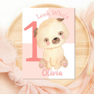 Tarjeta Cute acuarela Puppy Nombre Personalizado Primer Cu