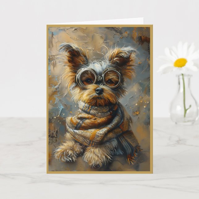 Tarjeta Cute Adorable Steampunk Yorkshire Terrier Note 163 (Planta pequeña)