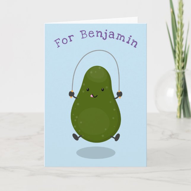Tarjeta Cute aguacate salto cuerda personalizado ilustraci (Anverso)