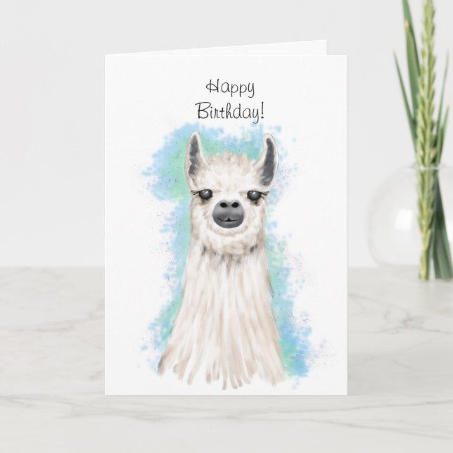 Tarjeta Cute Alpaca Happy Birday (Anverso)