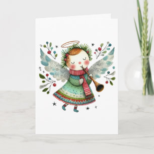 Tarjeta Cute Angel Folk Estilo Arte Feliz Navidad