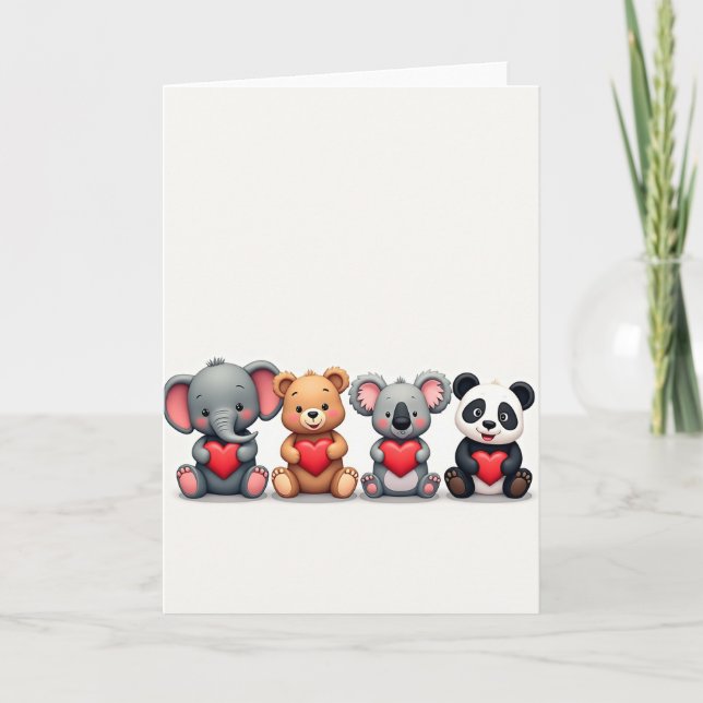 Tarjeta Cute Animal Friends Love Heart Card (Anverso)