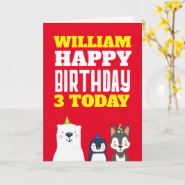 Tarjeta Cute Animales Niños Cualquier Nombre de Edad Tarje