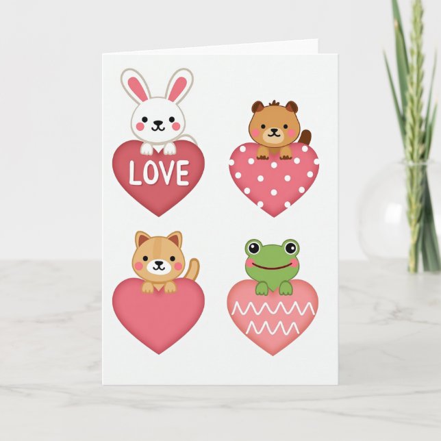 Tarjeta Cute Animals Heart Patterns Card (Anverso)