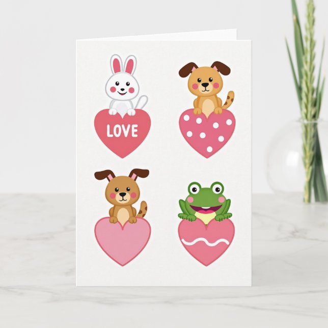 Tarjeta Cute Animals Love Hearts Card (Anverso)