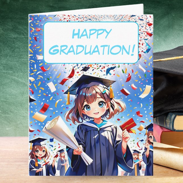 Tarjeta Cute Anime Chica Feliz Graduación (Spark joy in their achievement with this adorable anime celebration!)