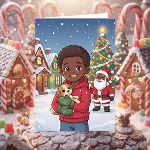 Tarjeta Cute Anime Niños Navidad y Página para Colorear
