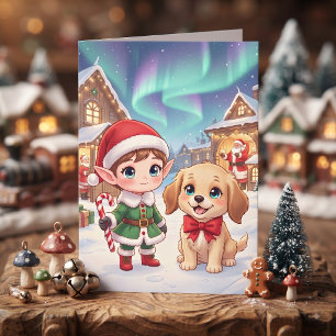 Tarjeta Cute Anime Niños Navidad y Página para Colorear