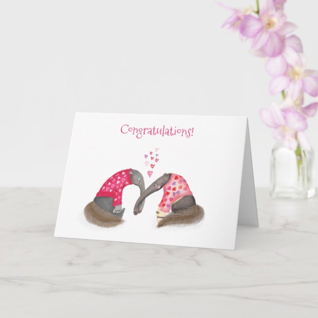 Tarjeta Cute anteaters in love wedding or engagement card (Orquídea)