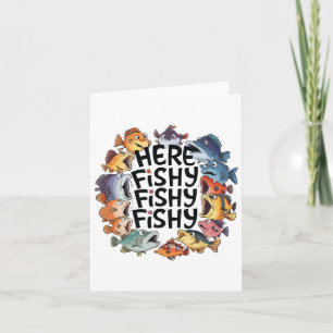 Tarjeta Cute aquí-fisha Graciosa Pesca Los Niños Pequeños 