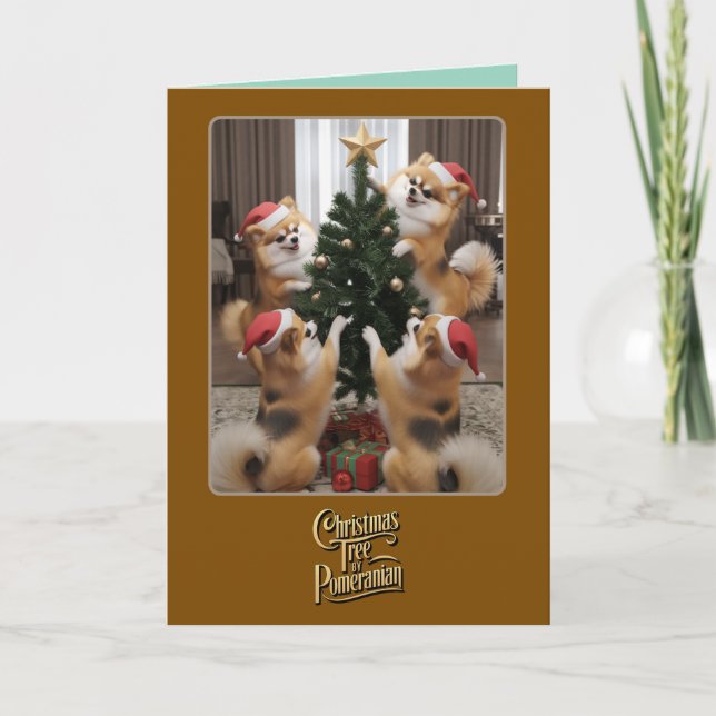 Tarjeta Cute árbol de Navidad Pomerania (Anverso)