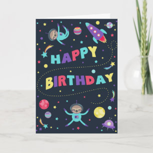 Tarjeta Cute Astro Sloth Feliz Cumpleaños
