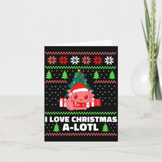 Tarjeta Cute Axolotl I Love Christmas A-lotl Xmas Hat Sant (Anverso)