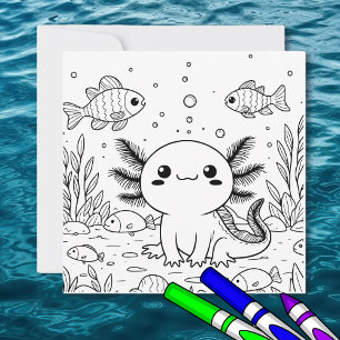 Tarjeta Cute Axolotl   Página de coloreado del niño