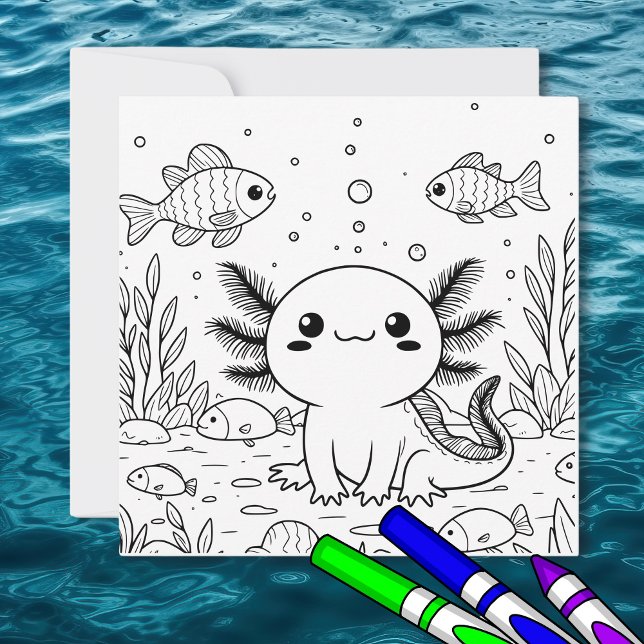Tarjeta Cute Axolotl | Página de coloreado del niño (Subido por el creador)