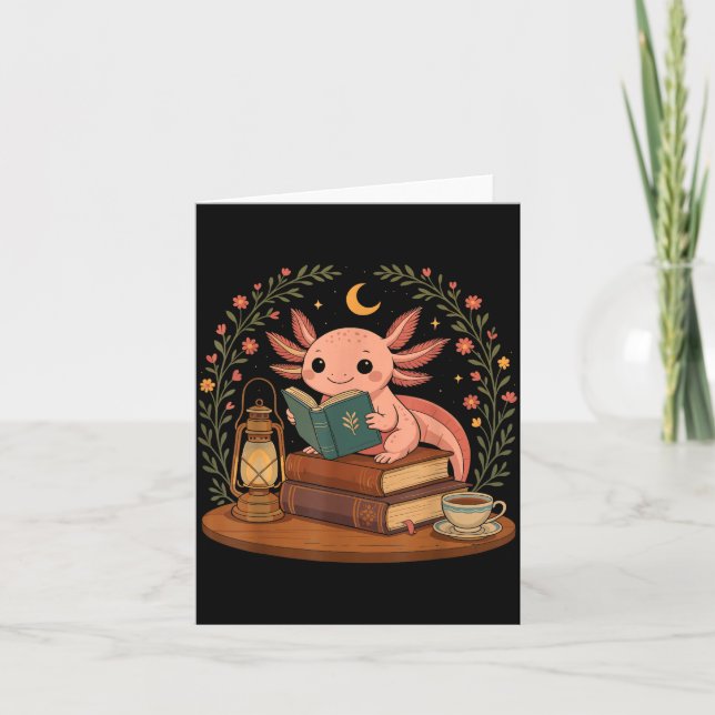 Tarjeta Cute Axolotl Reading Books Cozy Bookworm  (Anverso)