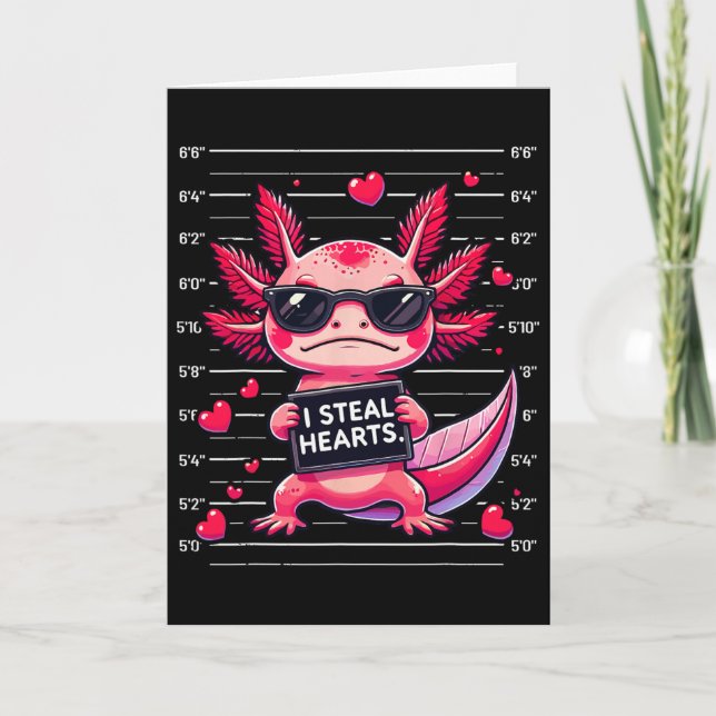 Tarjeta Cute Axolotl robo corazones Mugshot divertido Vale (Anverso)