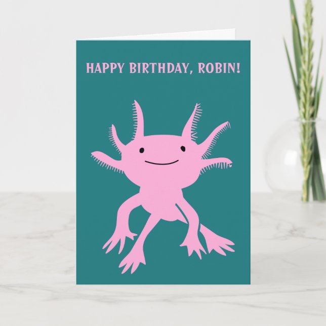 Tarjeta Cute Axolotl Rosa Salamandra Cumpleaños Personaliz (Anverso)