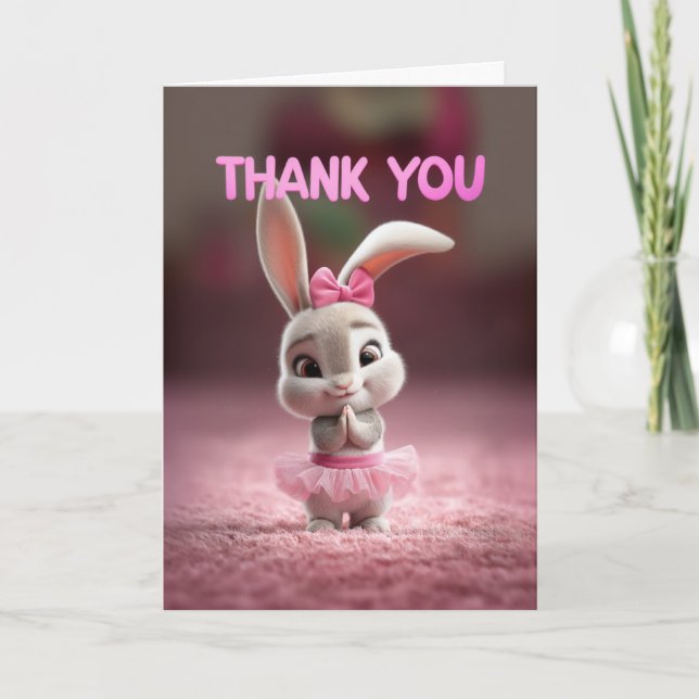 Tarjeta Cute Baby Bunny Girl in Pink Tutu Thank You (Anverso)
