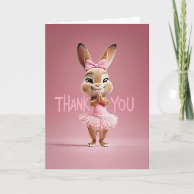Tarjeta Cute Baby Bunny Girl in Pink Tutu Thank You (Anverso)