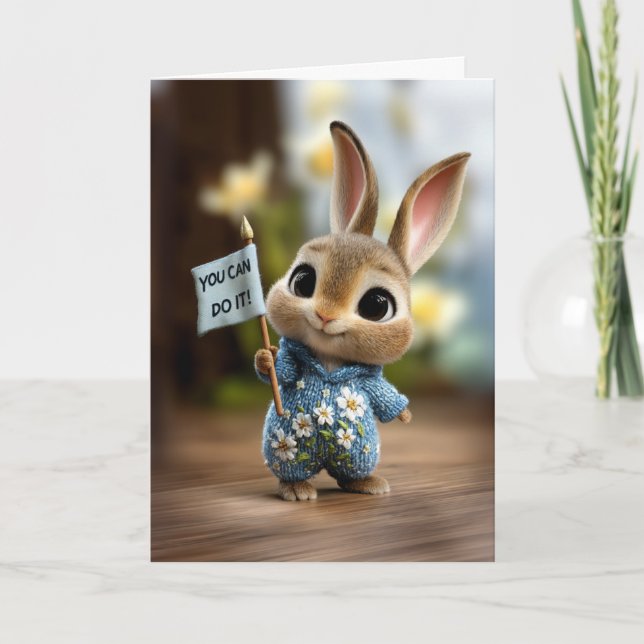 Tarjeta Cute Baby Bunny in Blue Romper Encouragement (Anverso)