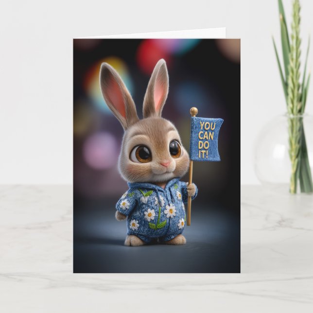 Tarjeta Cute Baby Bunny in Daisy Romper Encouragement (Anverso)