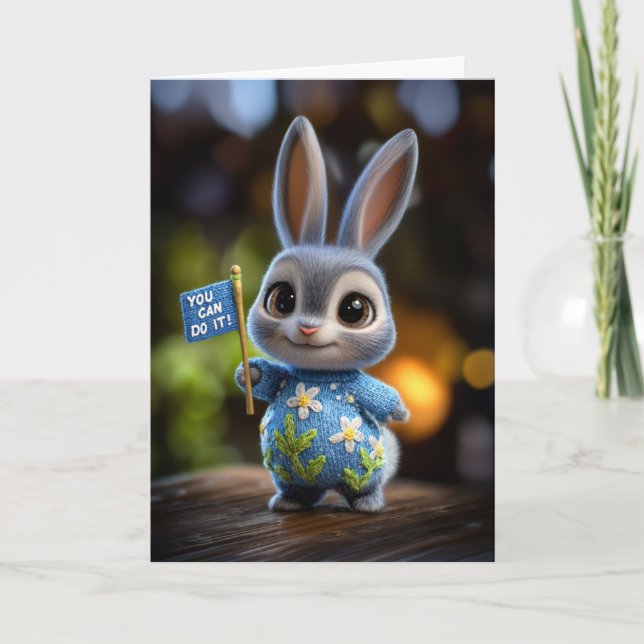 Tarjeta Cute Baby Bunny in Floral Sweater Encouragement (Anverso)