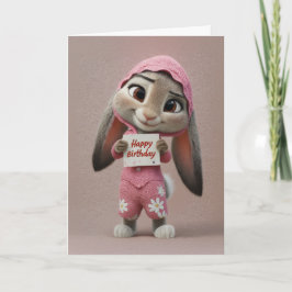 Tarjeta Cute Baby Bunny in Pink Romper Birthday Card