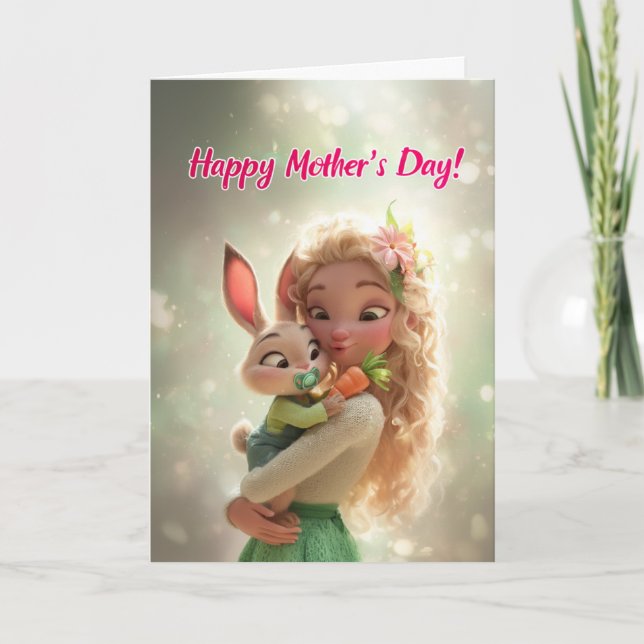 Tarjeta Cute Baby Bunny w/ Carrot for Happy Mama's Day (Anverso)