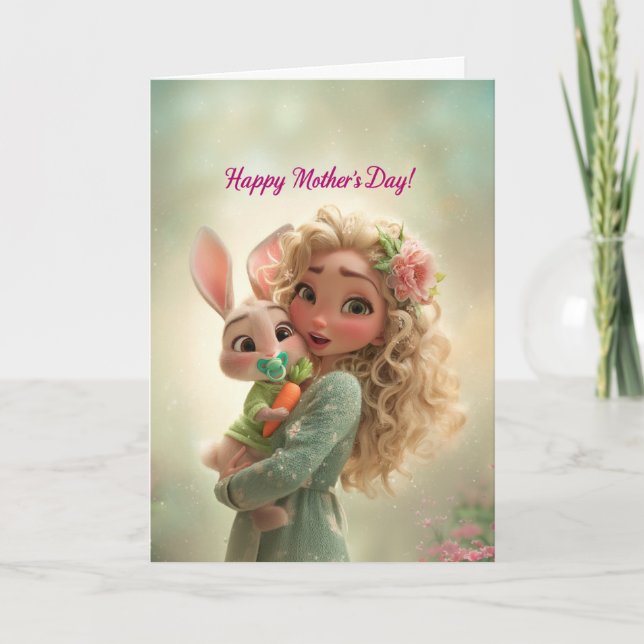 Tarjeta Cute Baby Bunny with Carrot Happy Mother’s Day (Anverso)